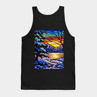 Stained Glass Snowy Winter Scene Tank Top